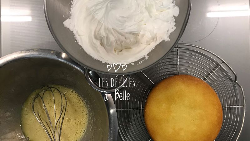 Entremets cassis, vanille et madeleine